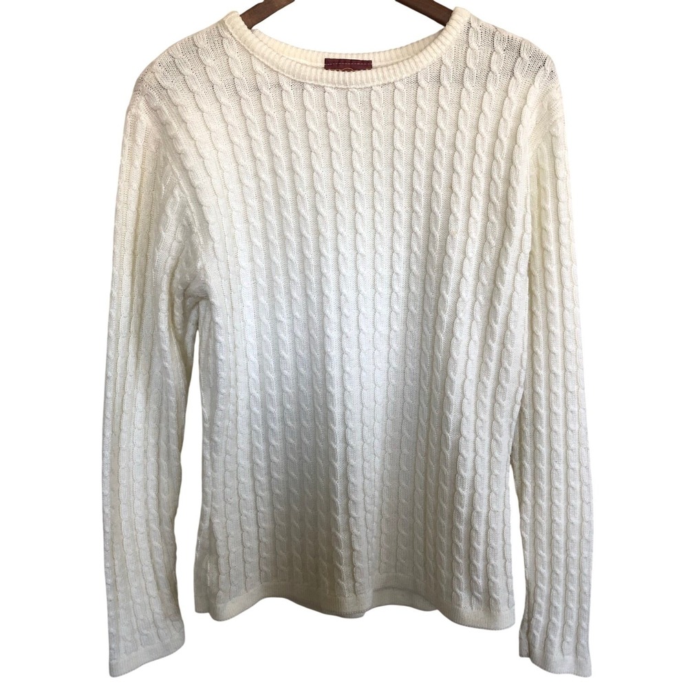 VTG 90s Cream Cable Knit Sweater Large Minimalist Academia Worthington USA